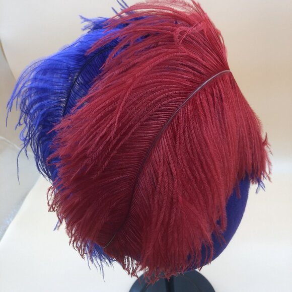 Vintage Miss Briemer Feather Fascinator Hat  Purple Velvet & Red/Cobalt Plumes main image 9